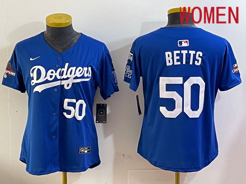 Women Los Angeles Dodgers #50 Betts Blue Game 2024 Nike MLB Jersey style 12052->women mlb jersey->Women Jersey